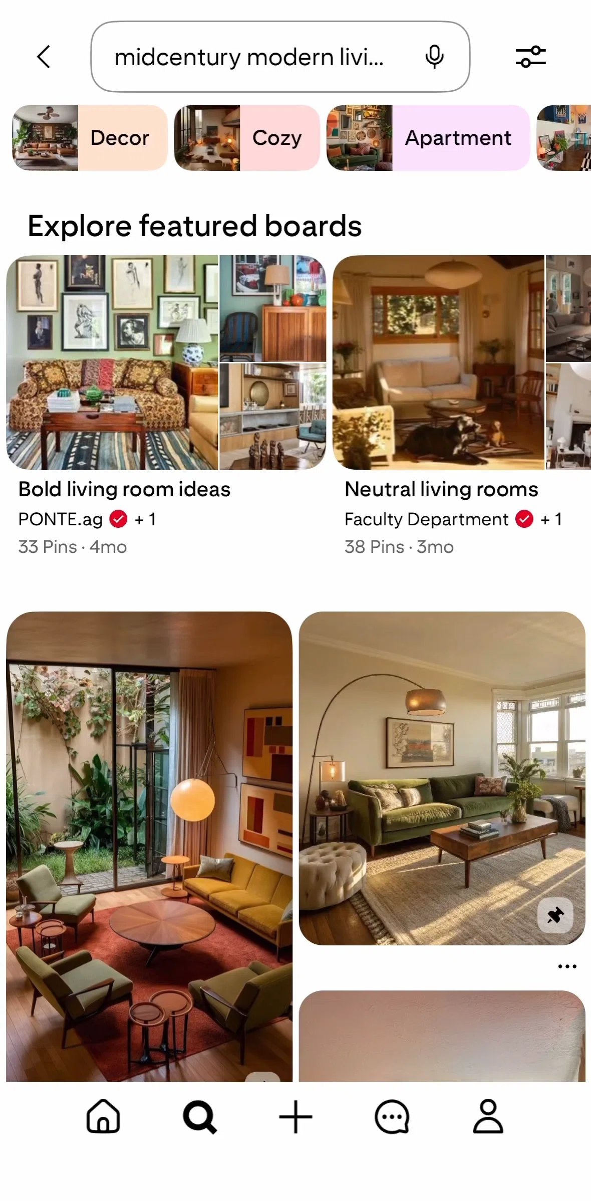 Pinterest Screen screen in the Filtering posts (products) flow