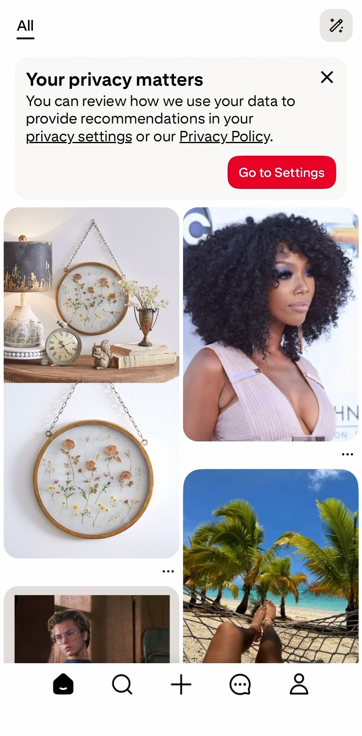 Pinterest Screen screen in the Home flow