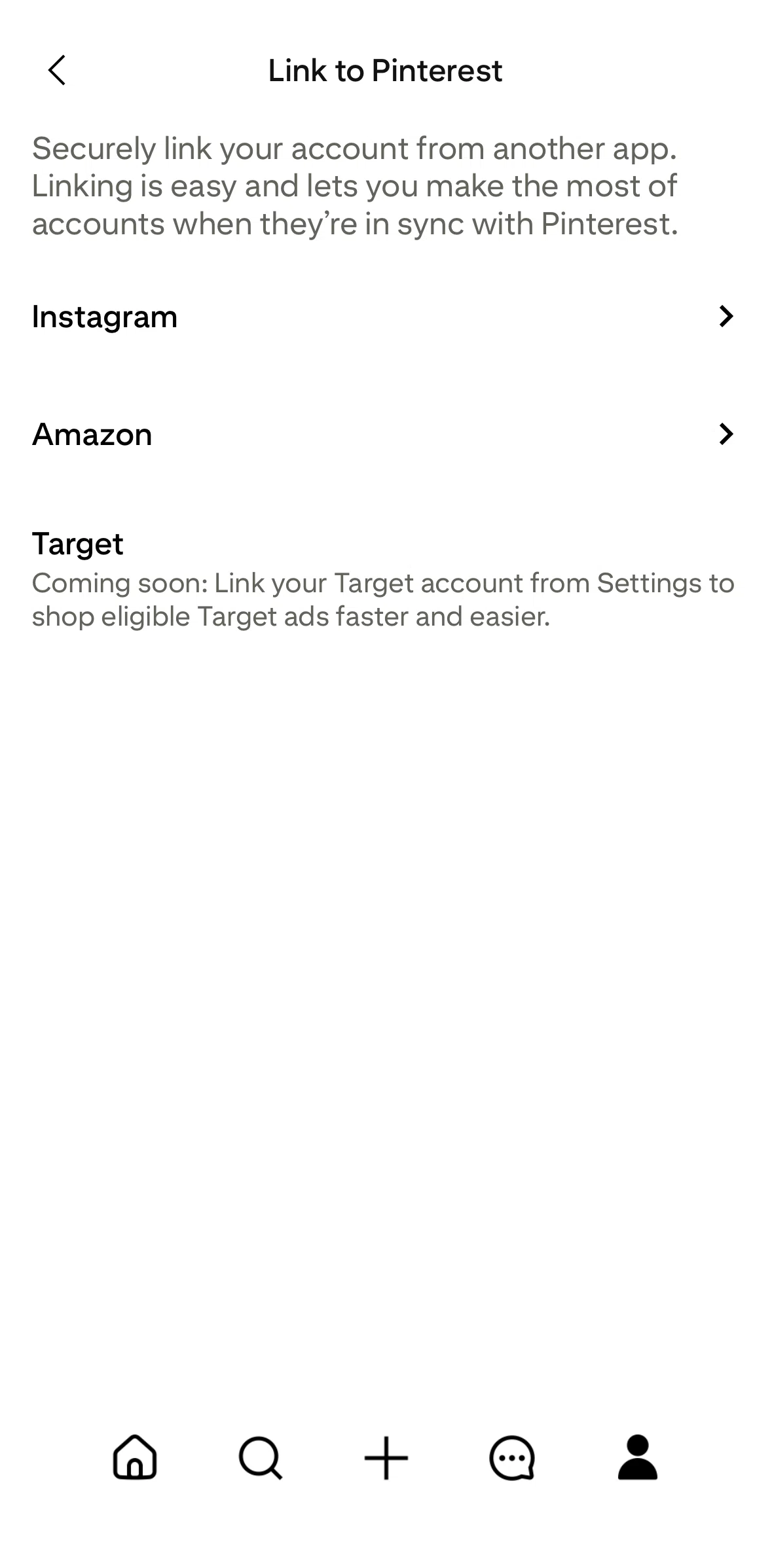 Pinterest Screen screen in the Link to Amazon flow