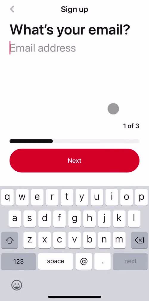 Pinterest Sign up screen in the Onboarding flow