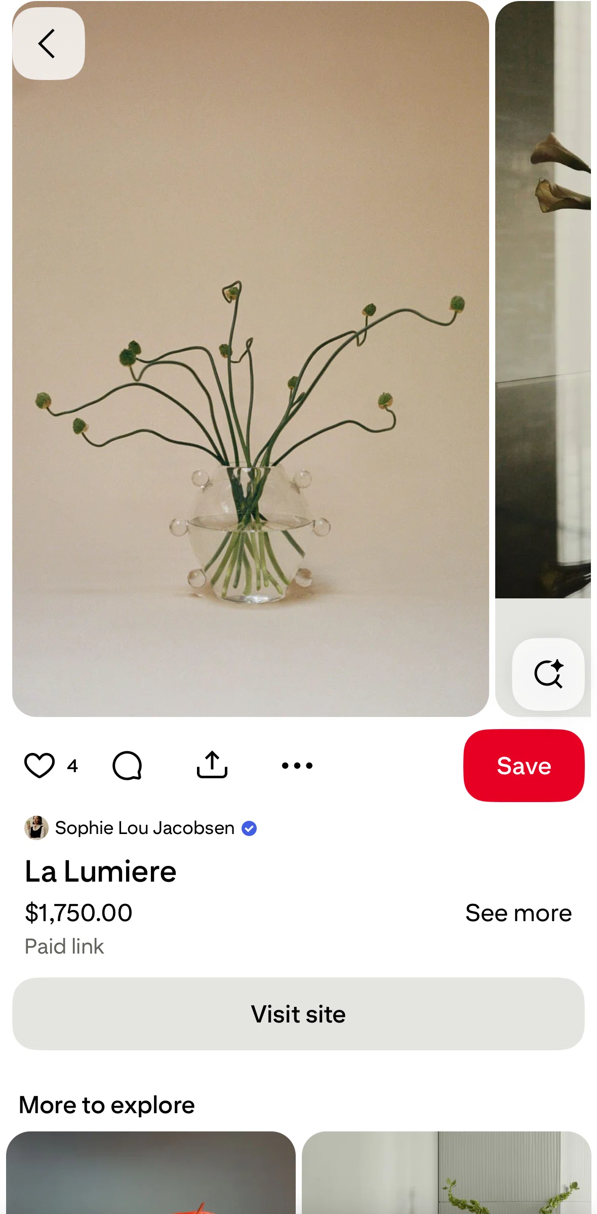 Pinterest Screen screen in the Product information flow