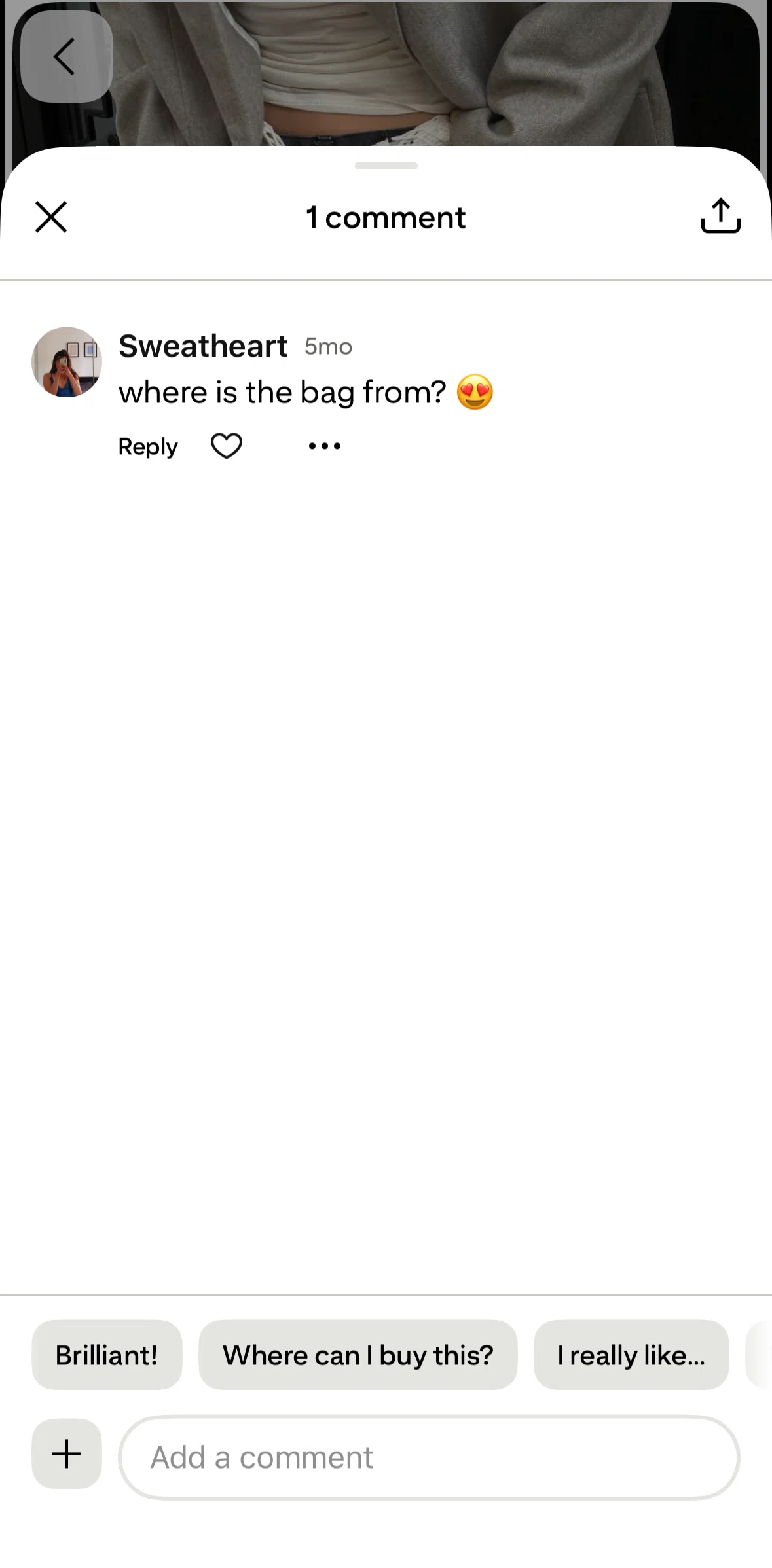 Pinterest Screen screen in the Replying to a comment flow