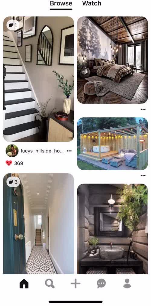 Pinterest Home screen in the Searching flow