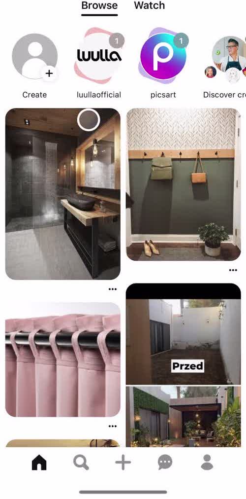 Pinterest Home screen in the Sharing A Video flow