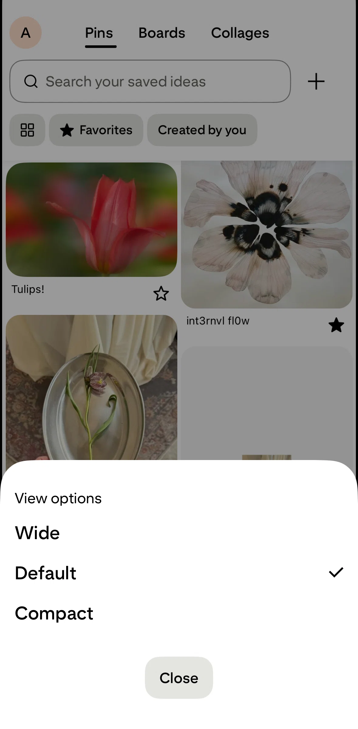 Pinterest Screen screen in the Switching to compact view flow