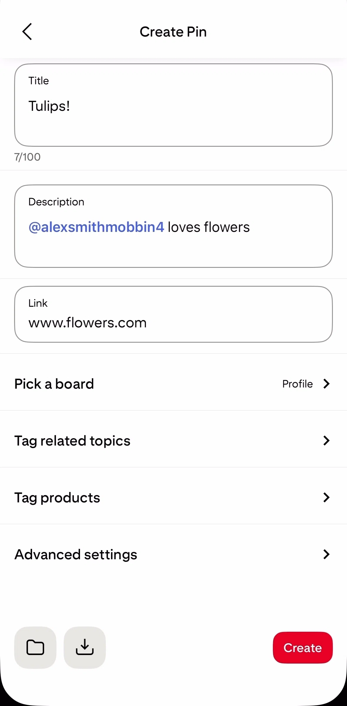 Pinterest Screen screen in the Tagging a topic flow