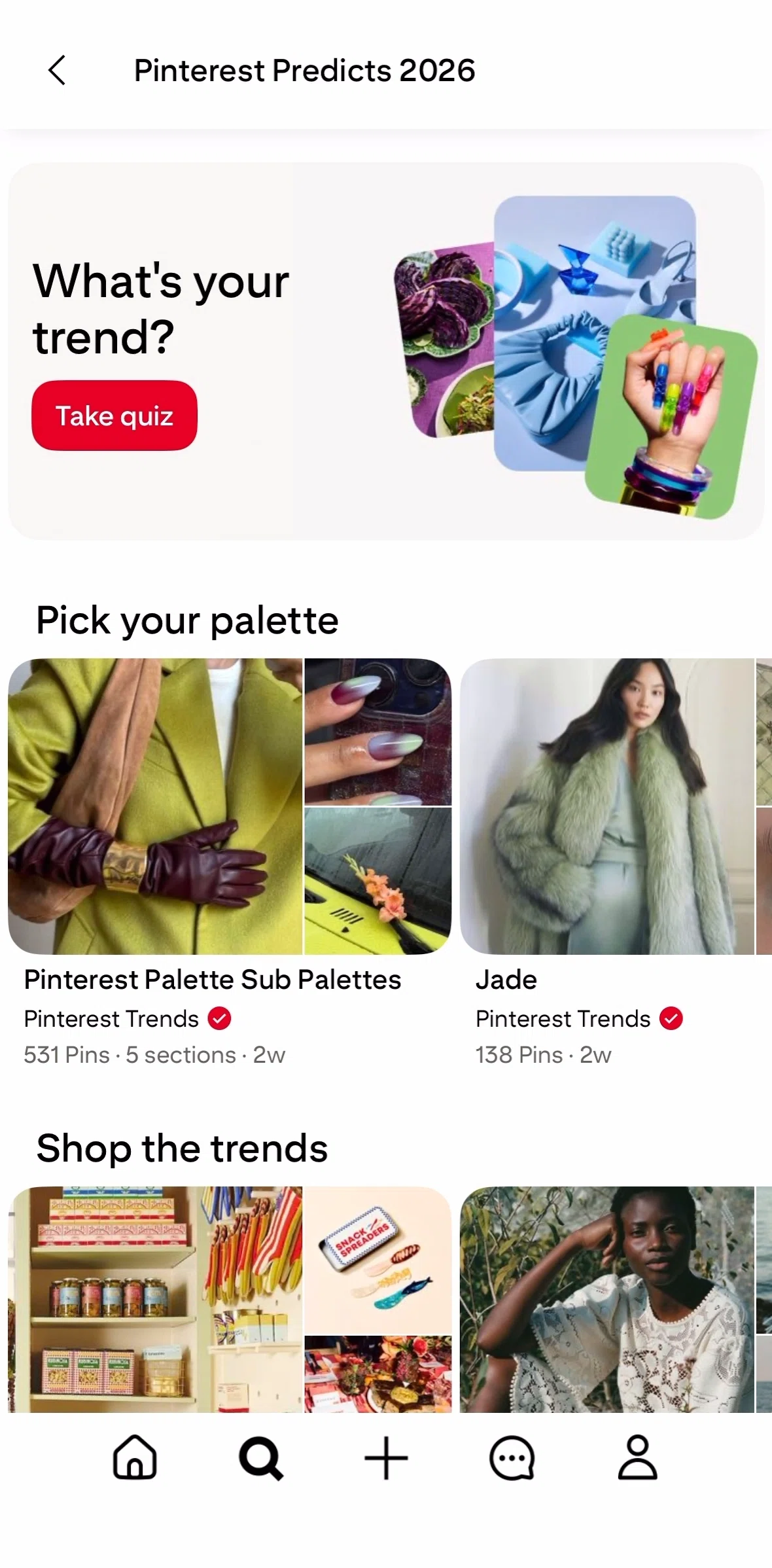 Pinterest Screen screen in the Taking a quiz flow