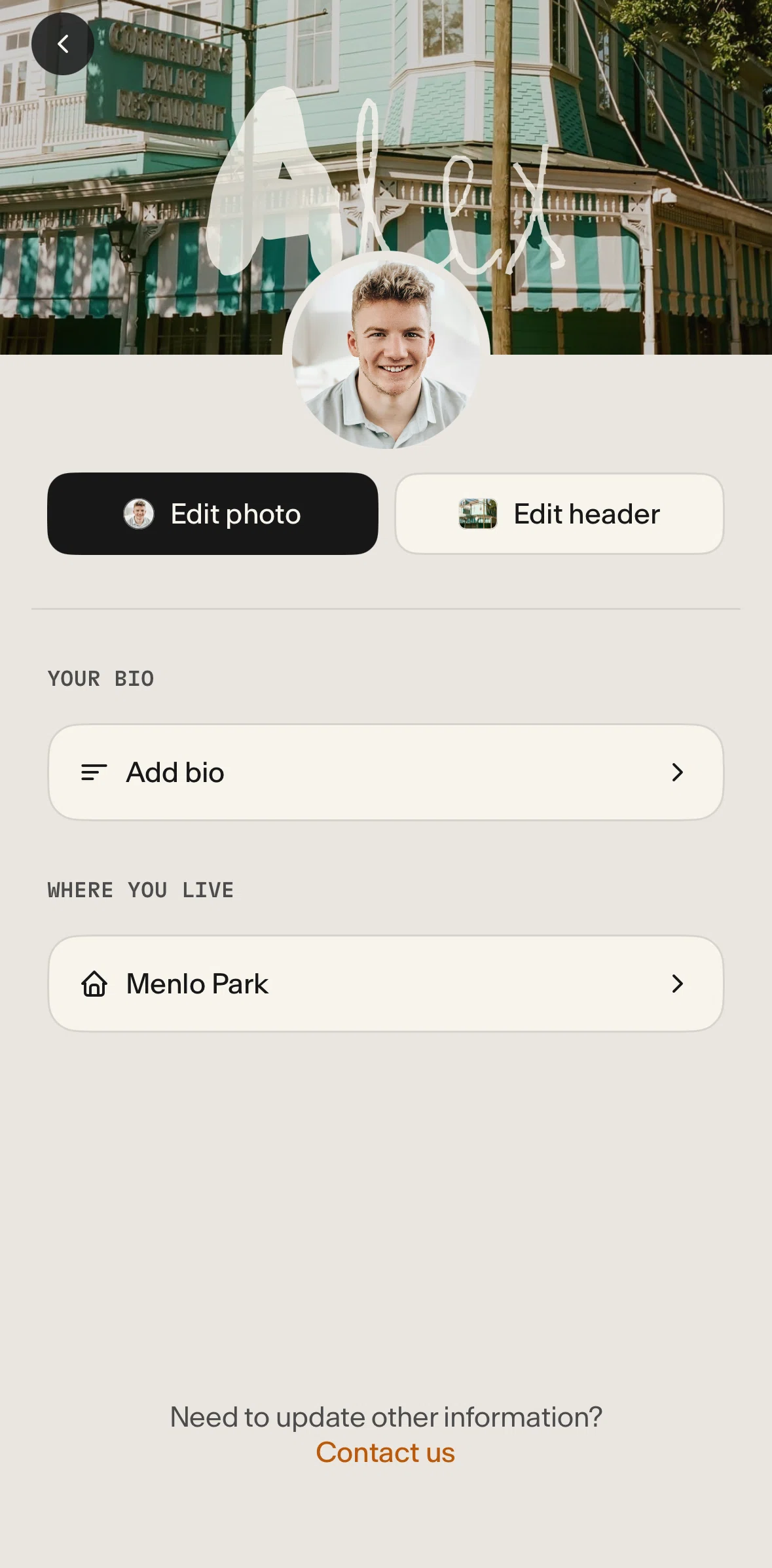 Places Screen screen in the Adding a bio flow