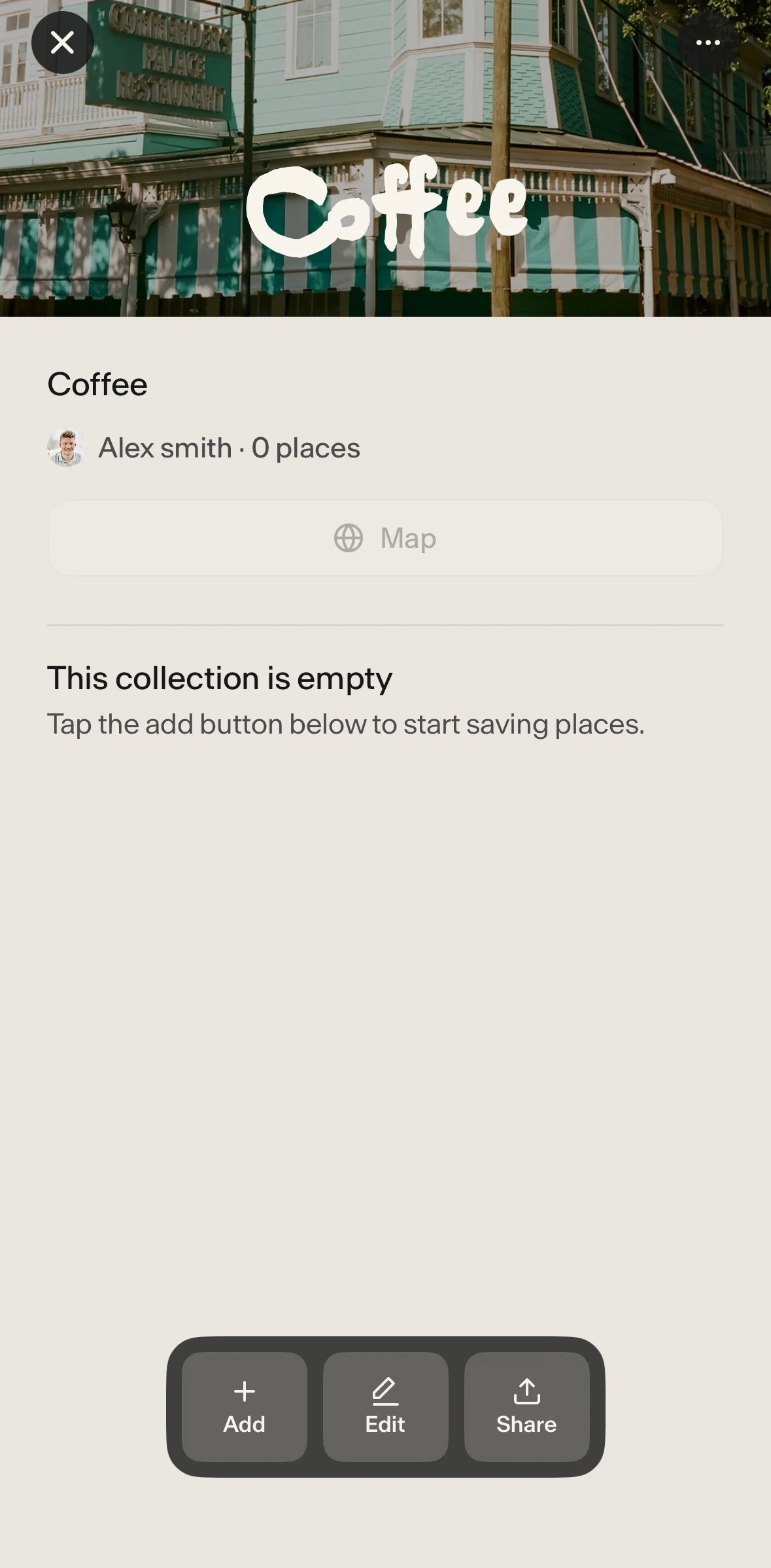 Places Screen screen in the Adding places to a collection flow