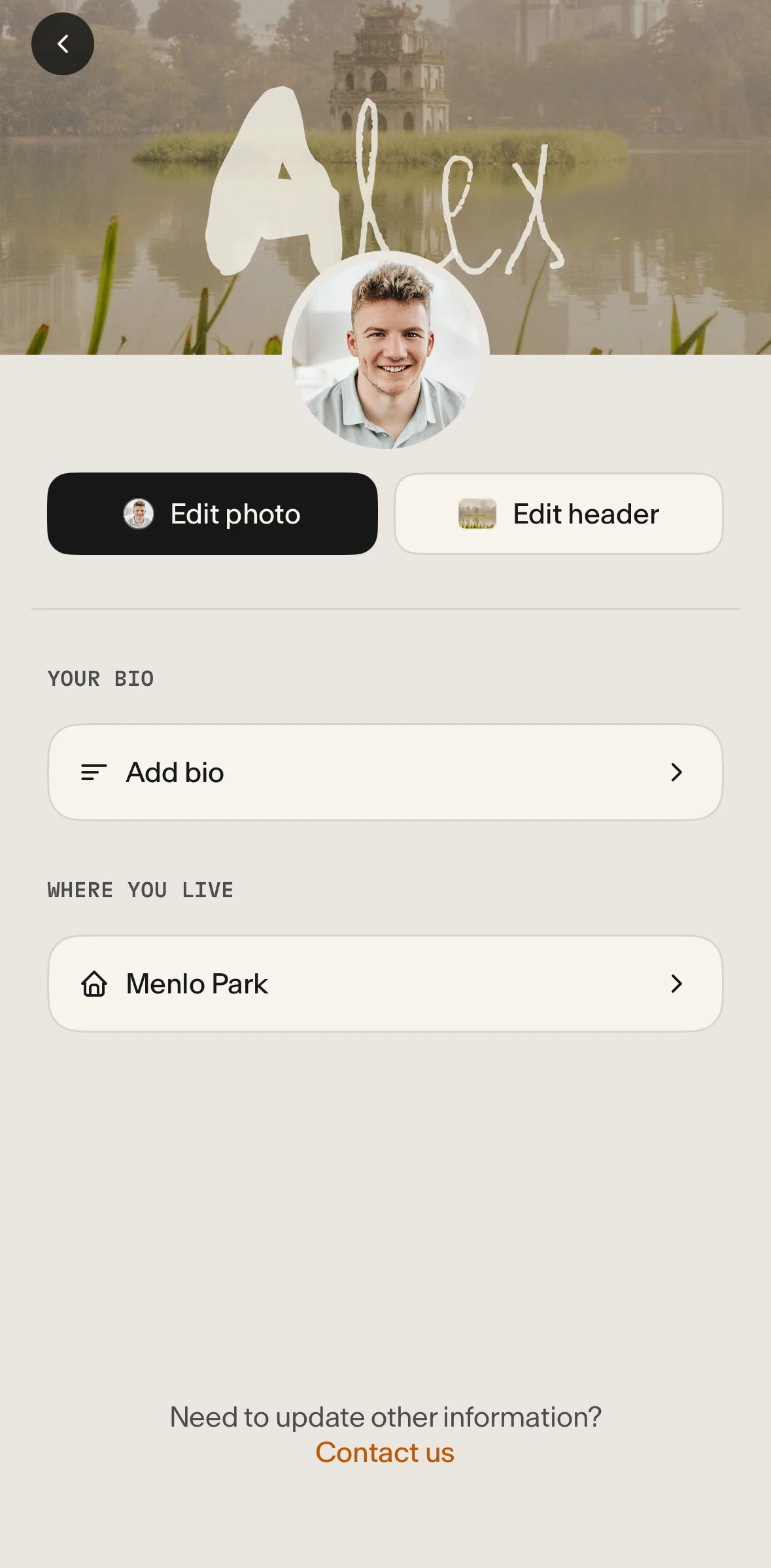 Places Screen screen in the Changing header flow