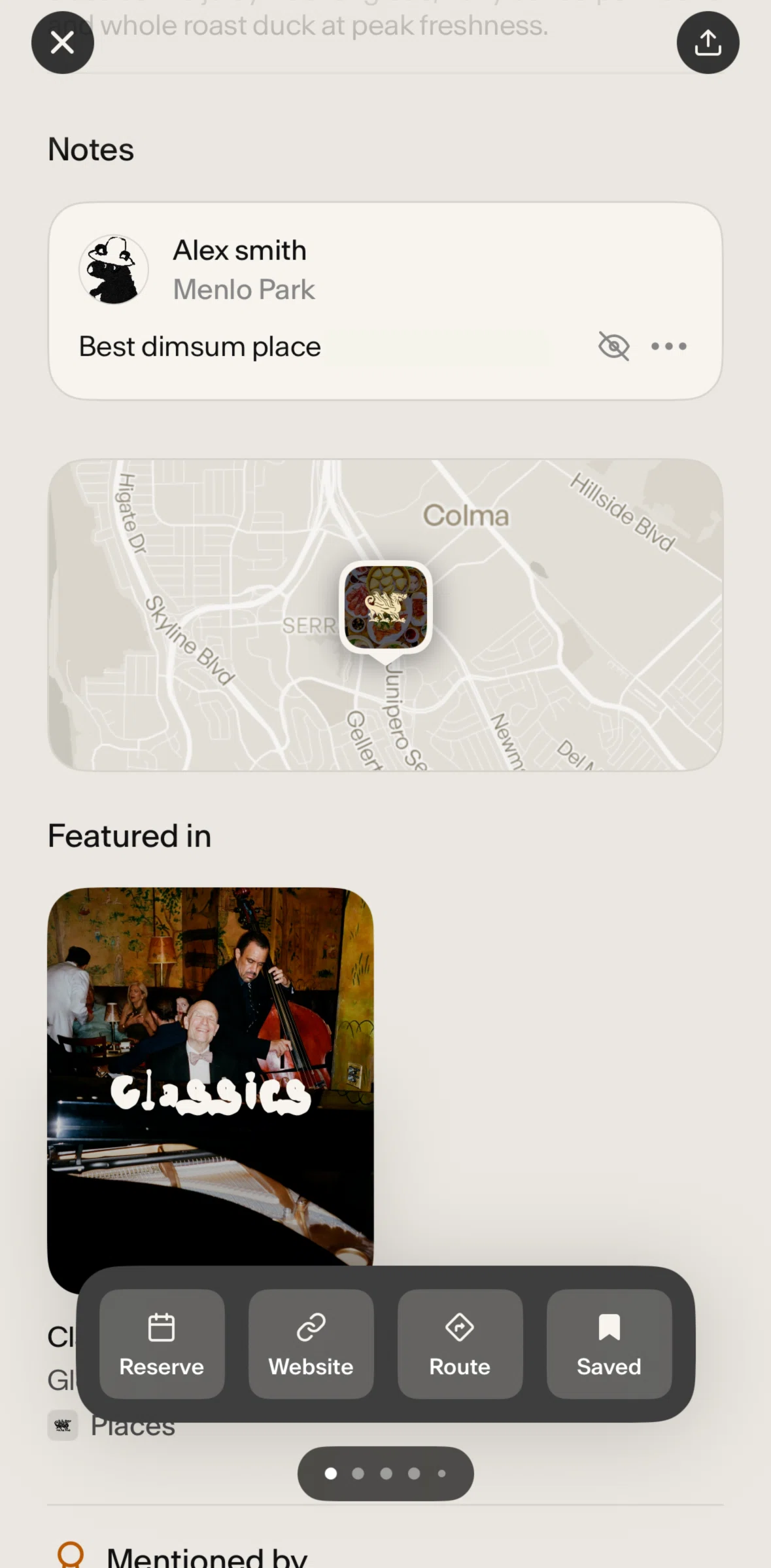 Places Screen screen in the Deleting a note flow