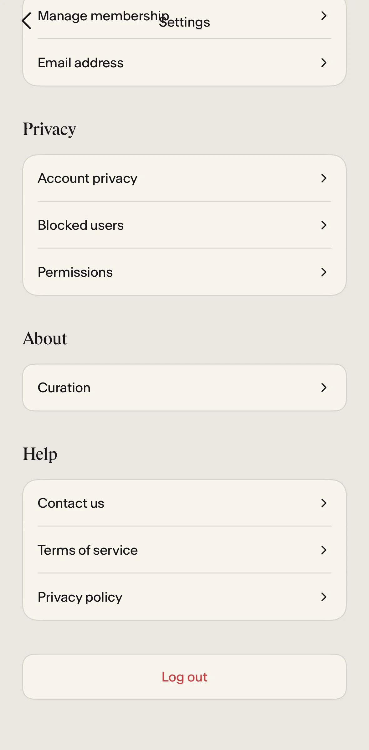Places Screen screen in the Logging out flow