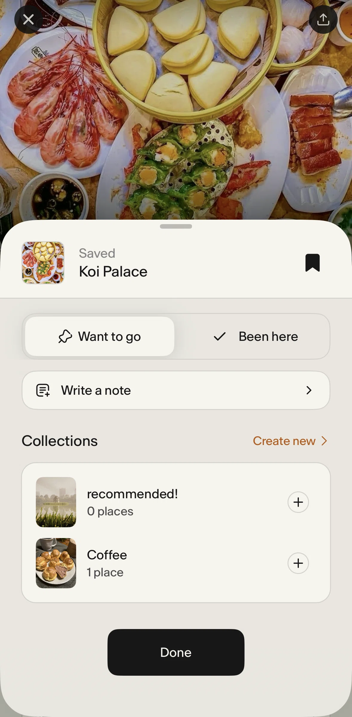 Places Screen screen in the Saving a restaurant (been here) flow