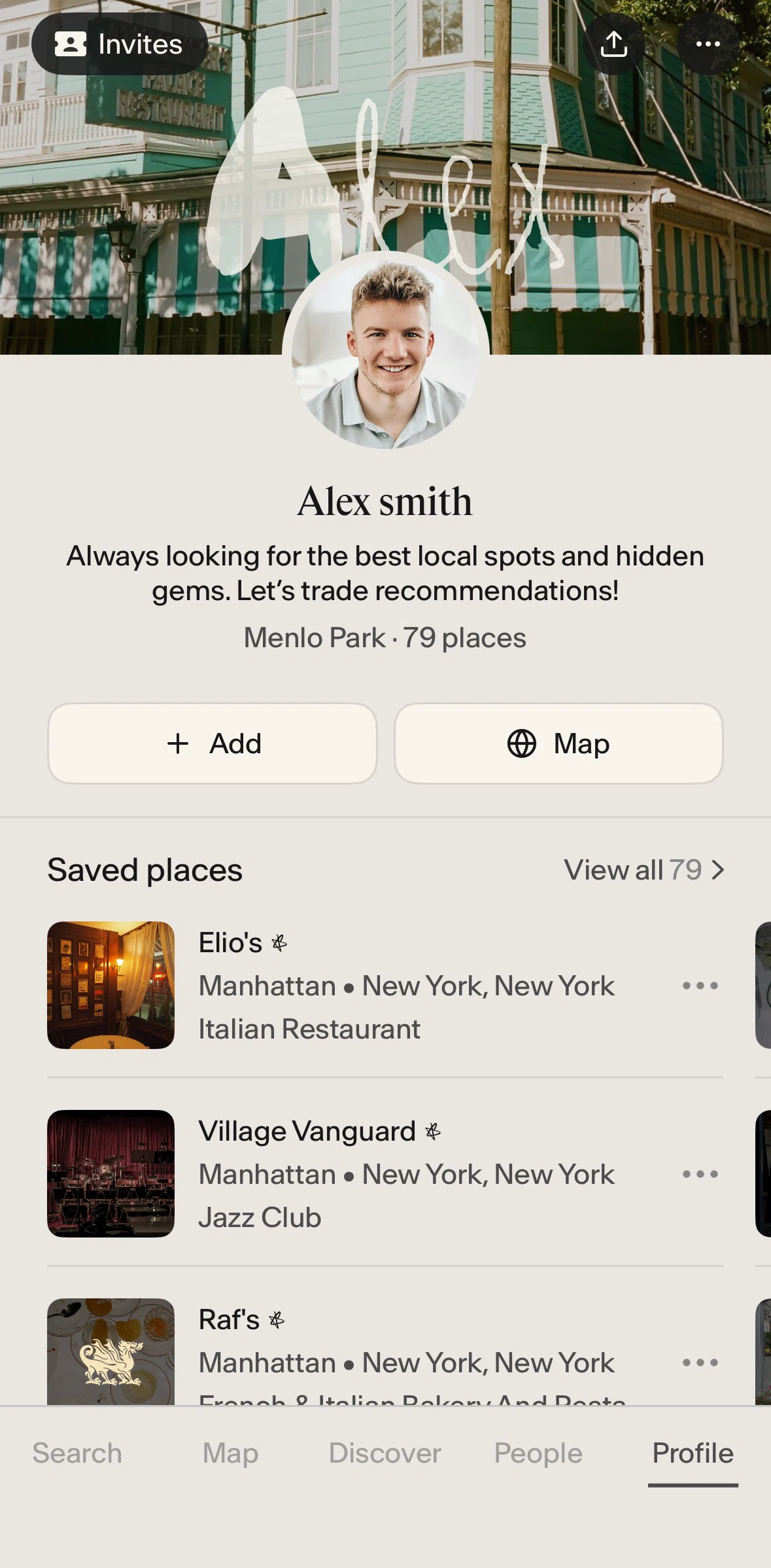 Places Screen screen in the Share places flow