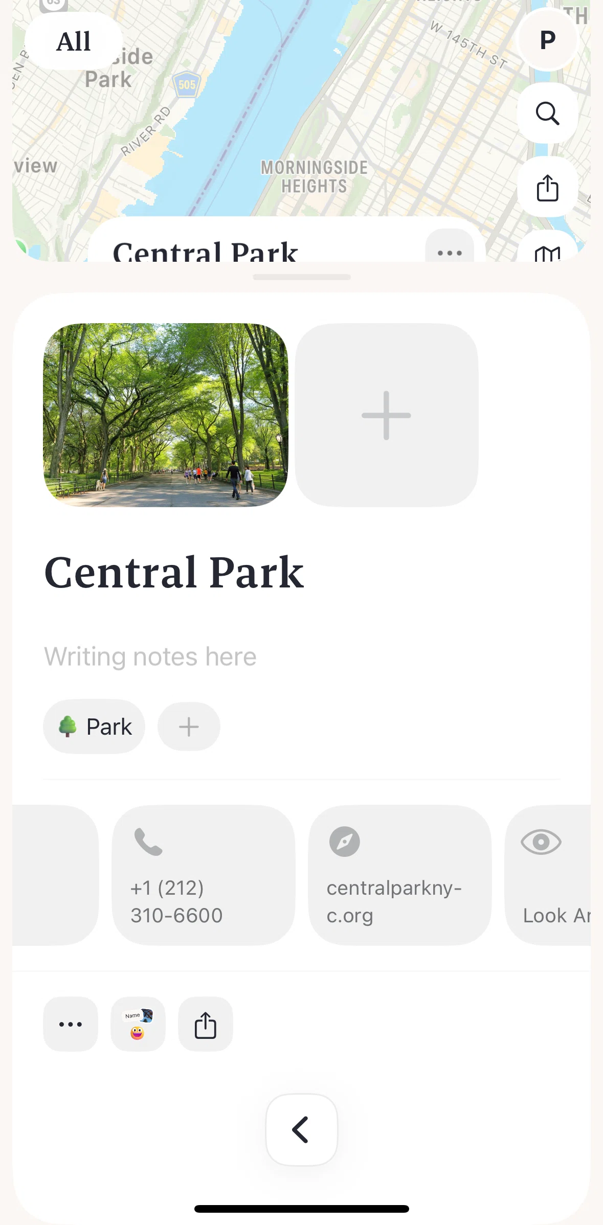 Placify Screen screen in the Adding a note flow