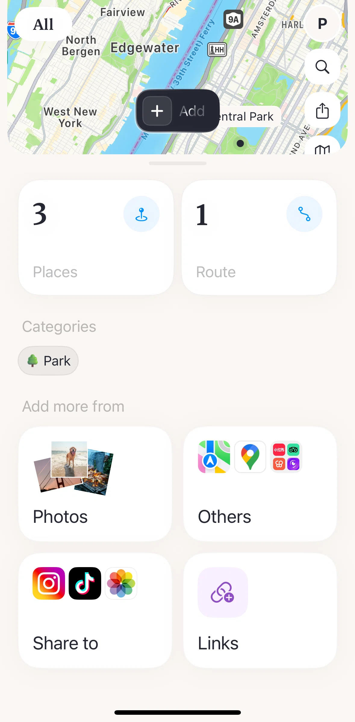 Placify Screen screen in the Importing a link flow