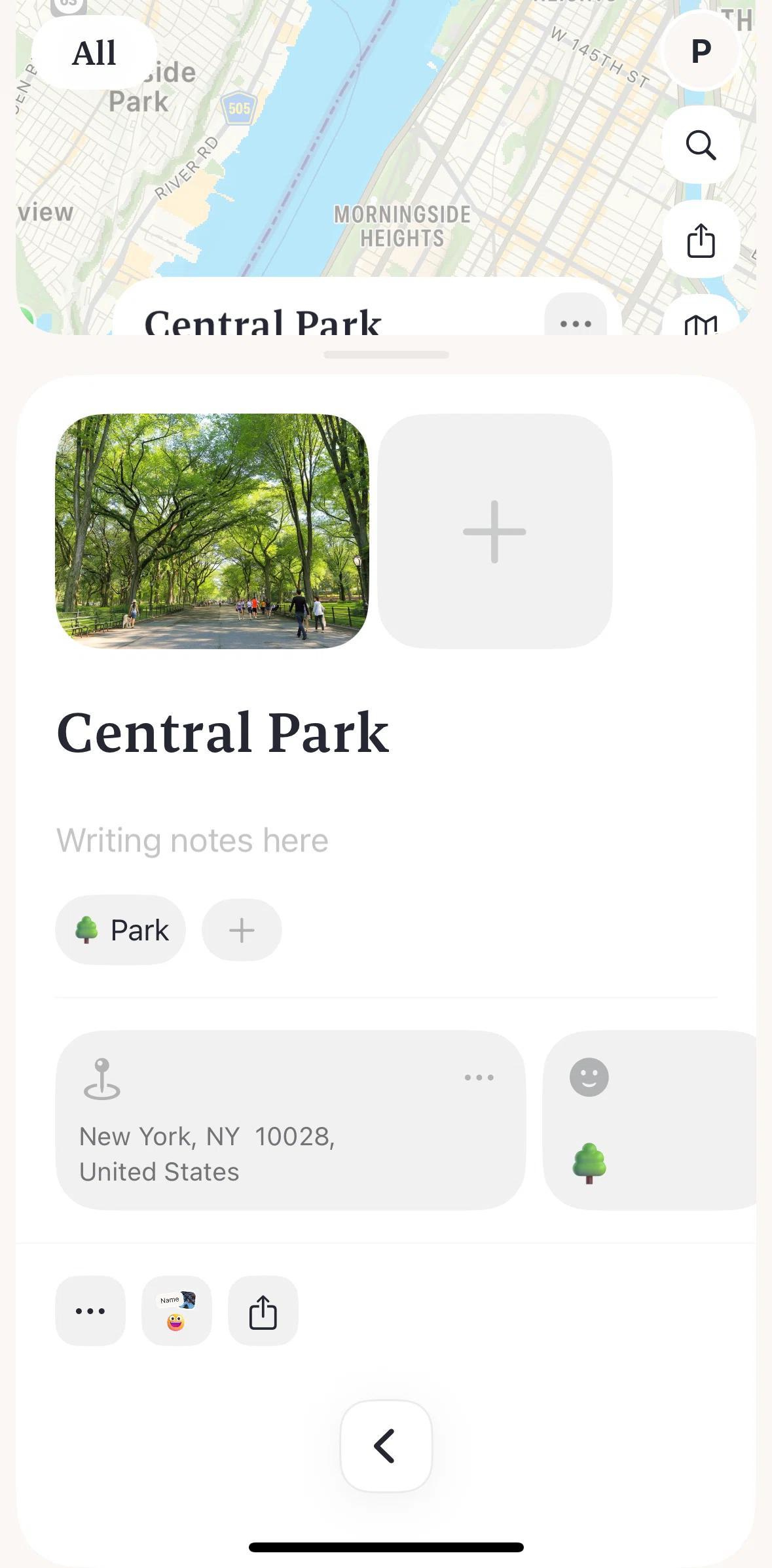 Placify Screen screen in the Share a place flow