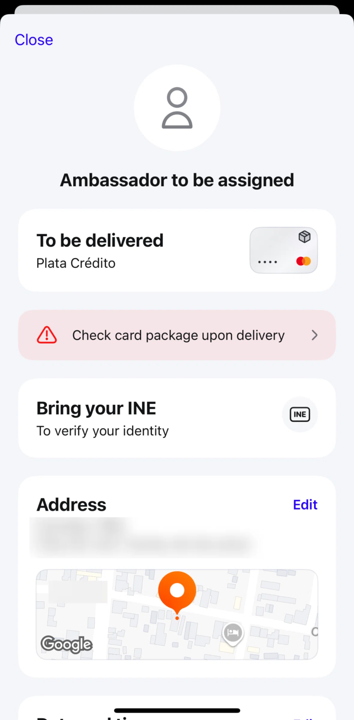 Plata Card Screen screen in the Check card package flow