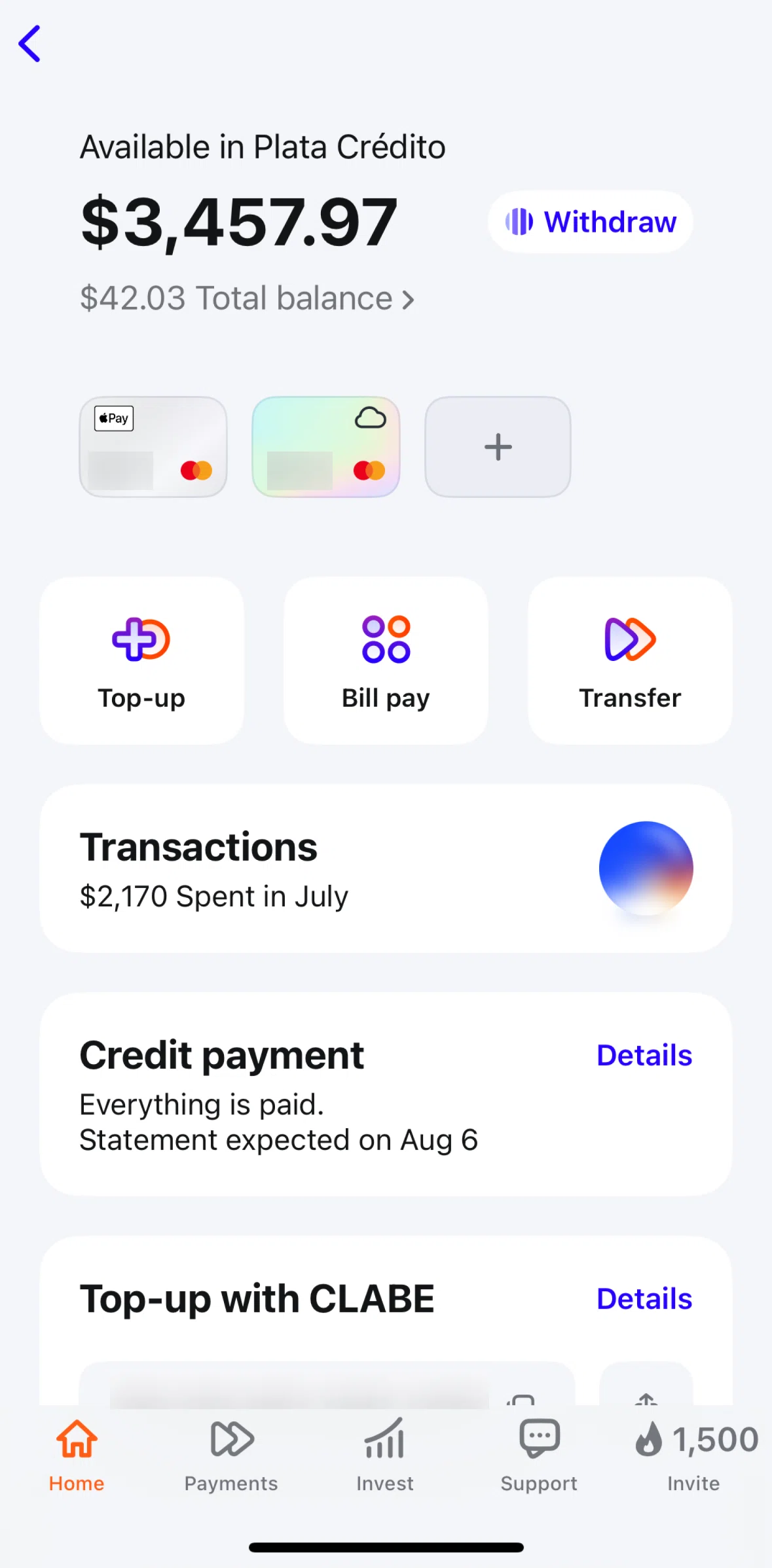 Plata Card Screen screen in the Credit payments flow