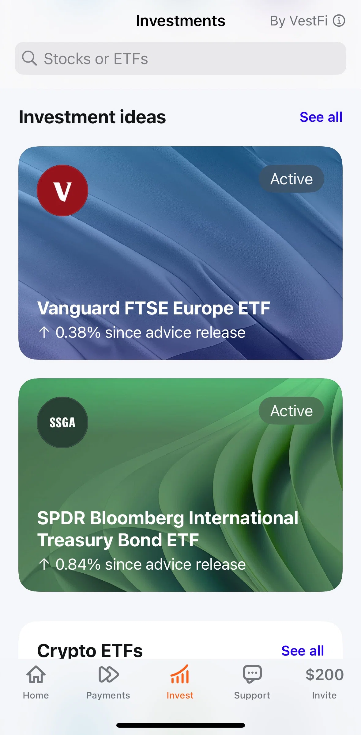 Plata Card Screen screen in the Investment ideas flow