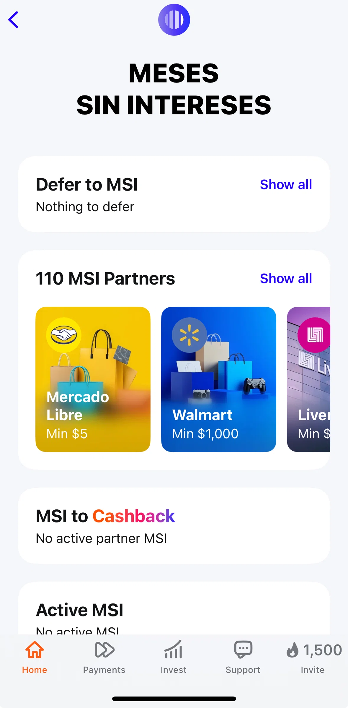 Plata Card Screen screen in the MSI partner flow