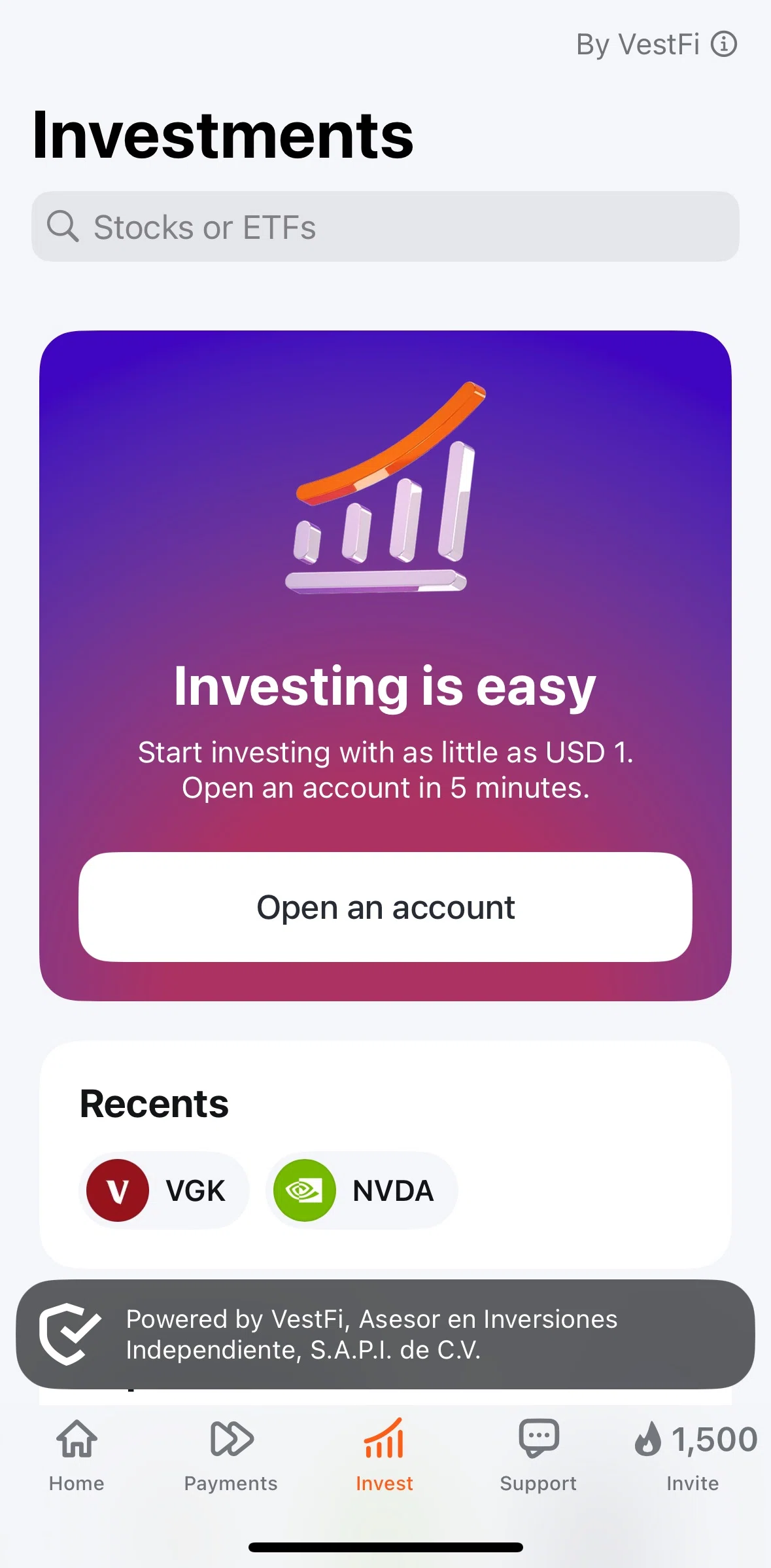 Plata Card Screen screen in the Opening an account flow