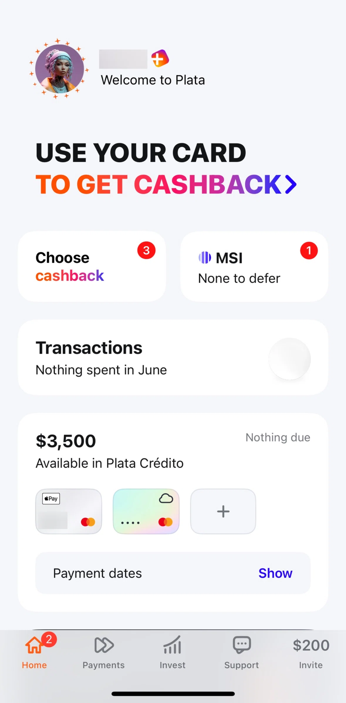 Plata Card Screen screen in the Profile flow