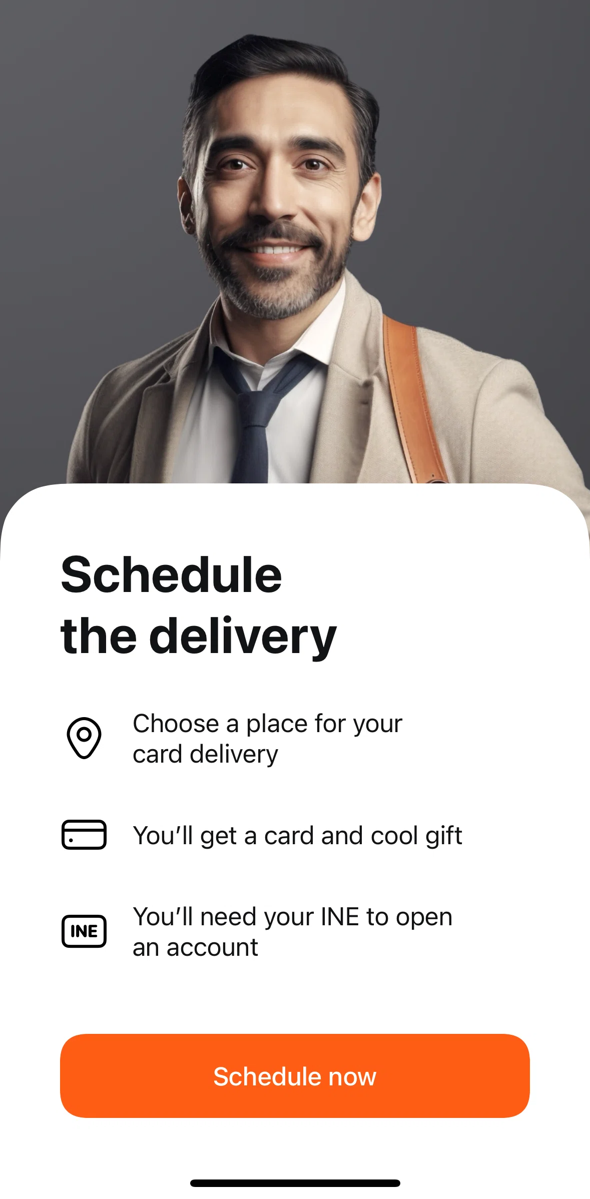 Plata Card Screen screen in the Scheduling a card delivery flow
