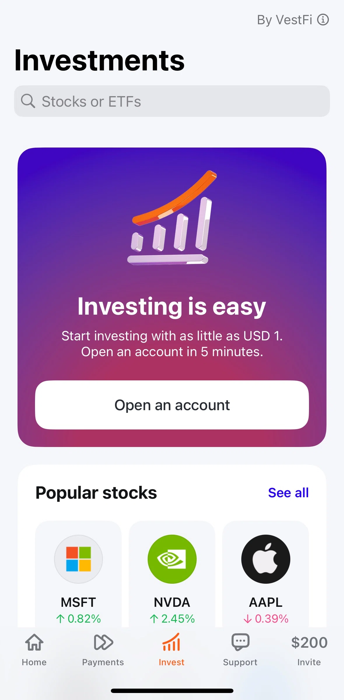 Plata Card Screen screen in the Searching stocks flow