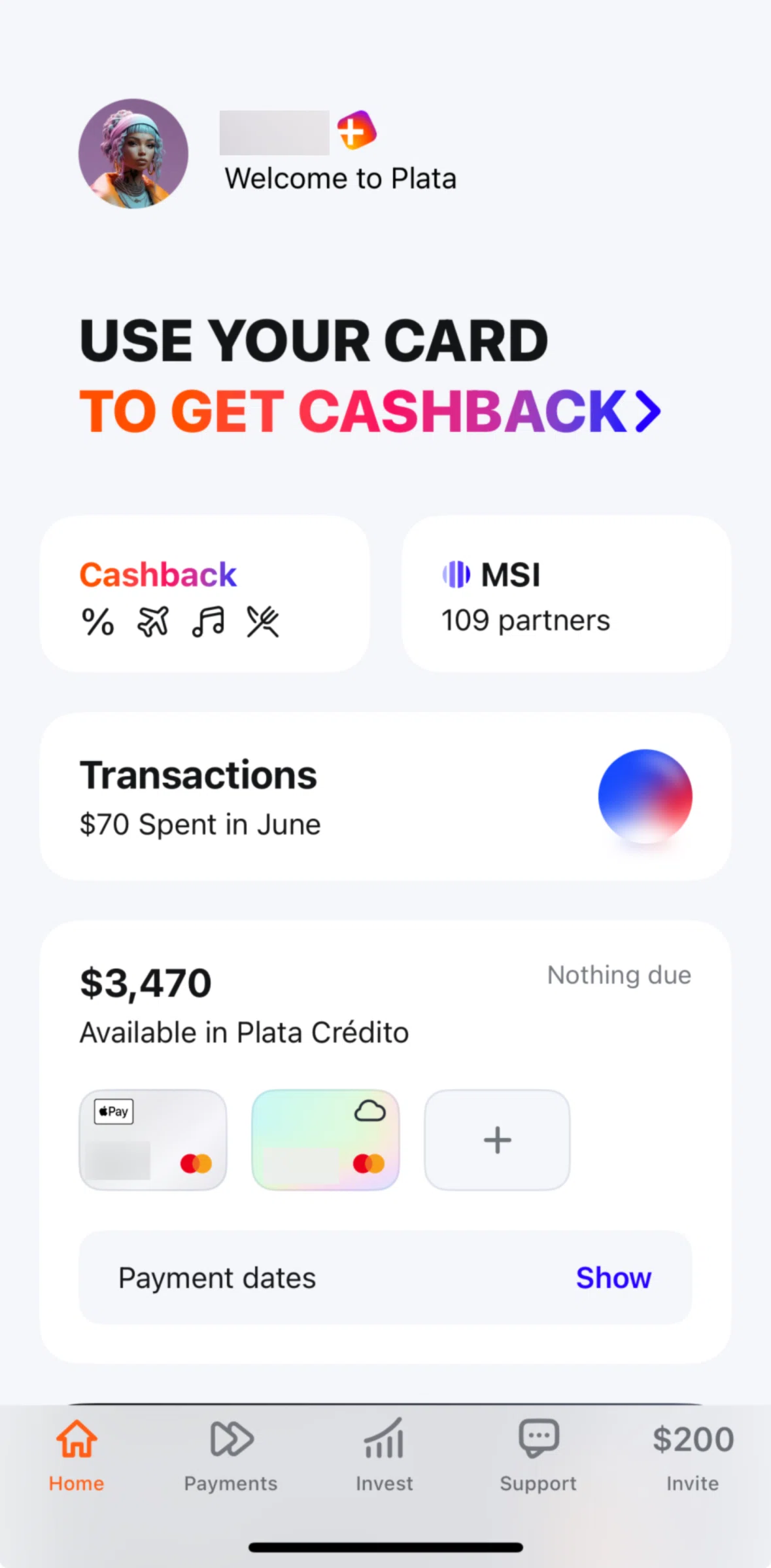 Plata Card Screen screen in the Transactions flow