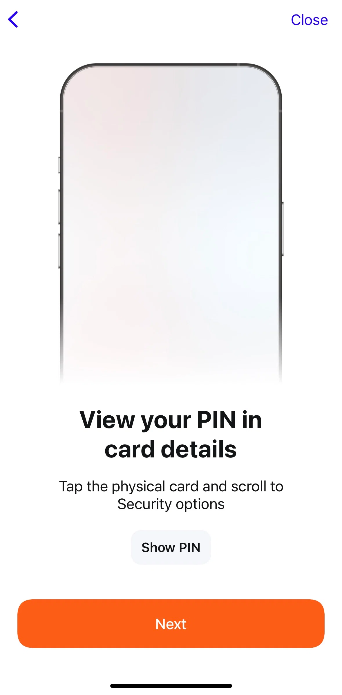 Plata Card Screen screen in the View PIN flow