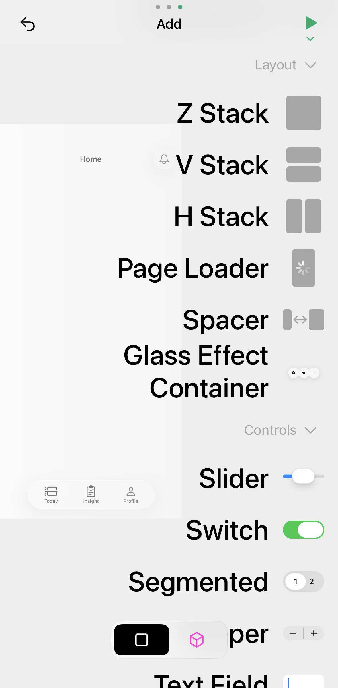 Play Screen screen in the Adding a button flow