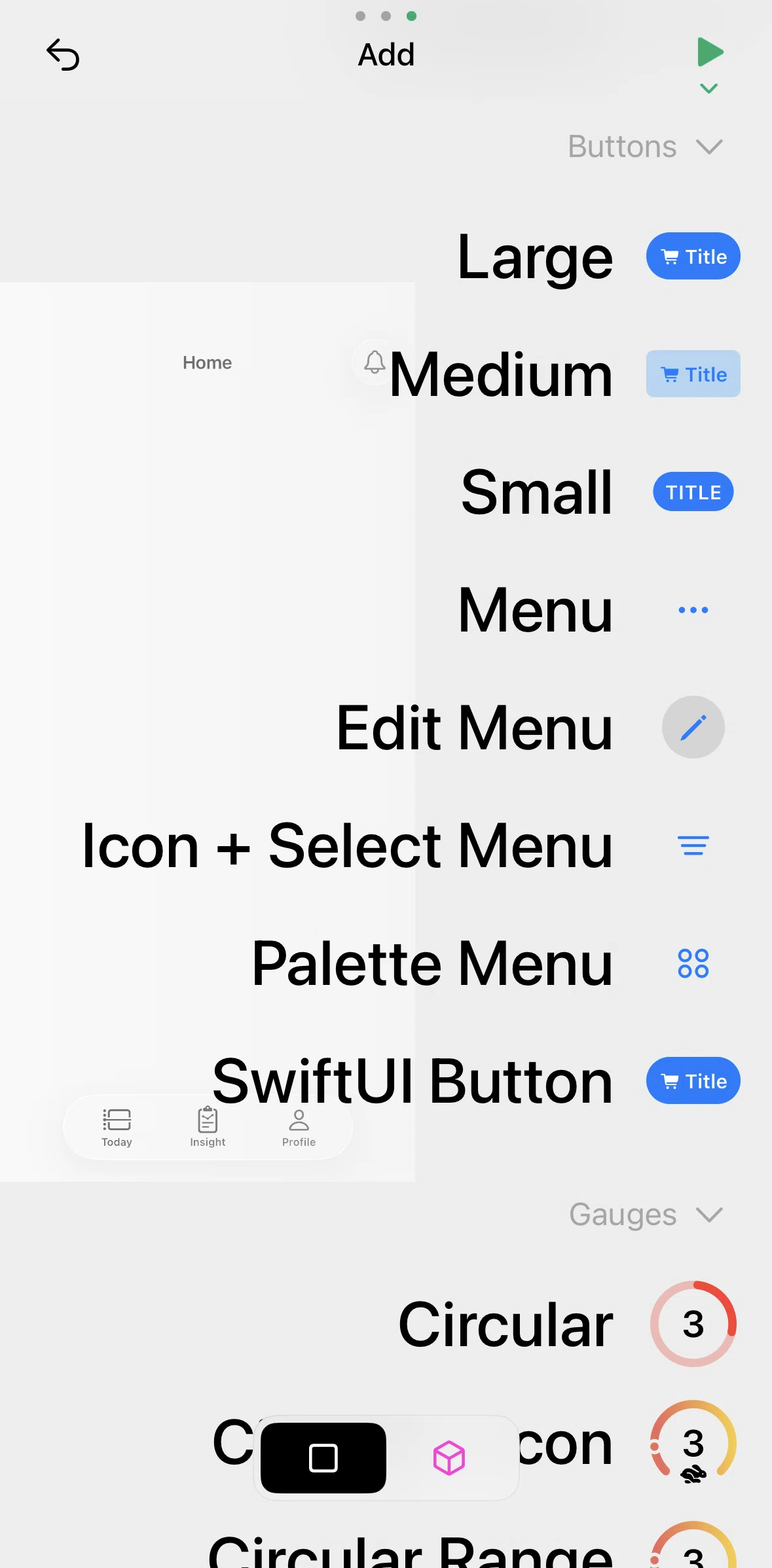 Play Screen screen in the Adding a gauge flow
