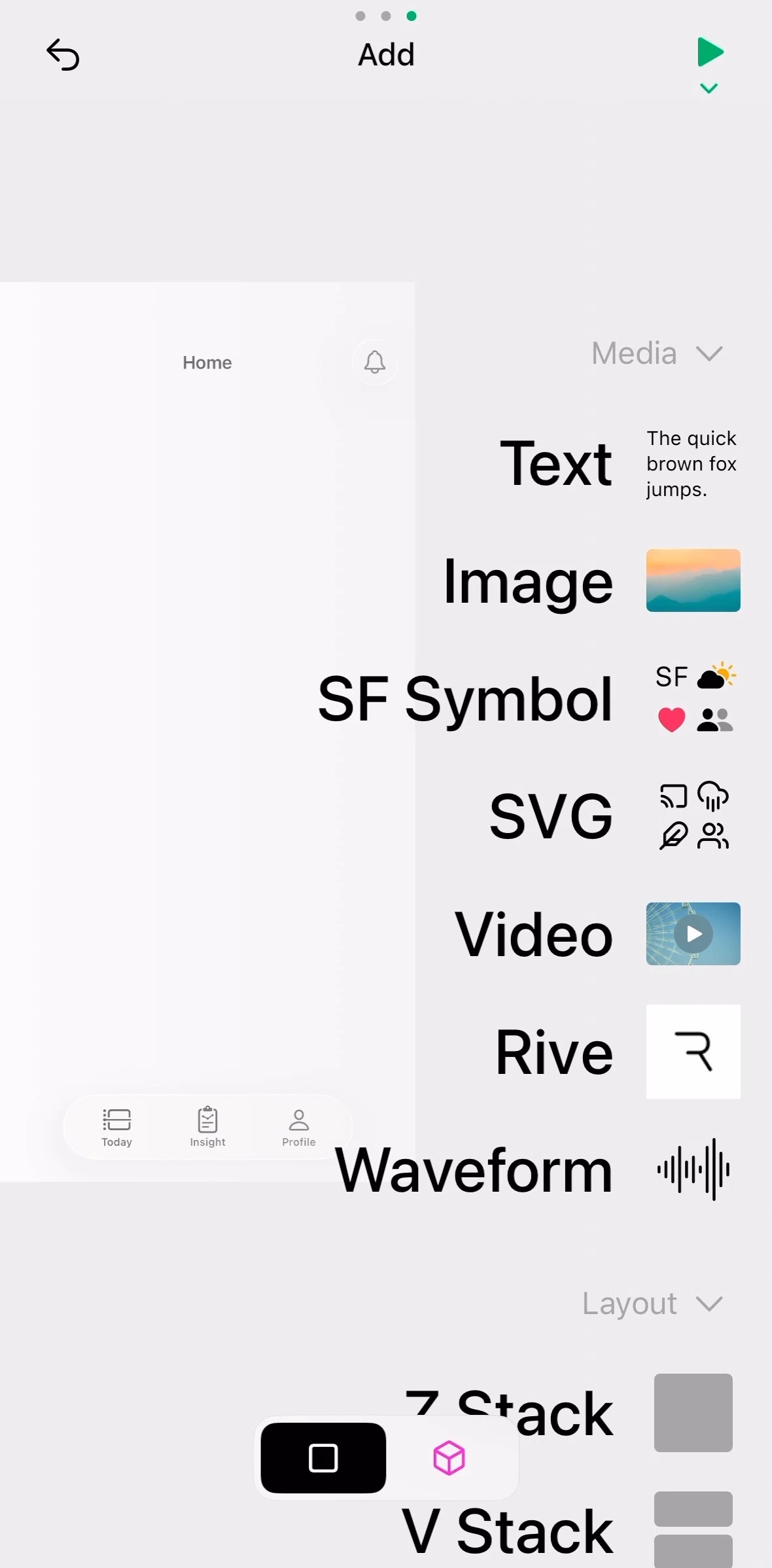 Play Screen screen in the Adding a stack flow