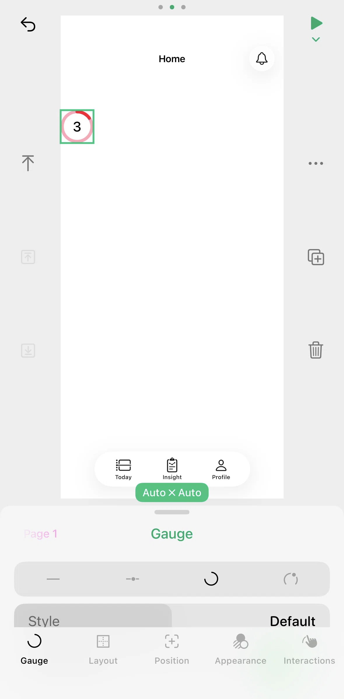 Play Screen screen in the Changing a gauge type flow