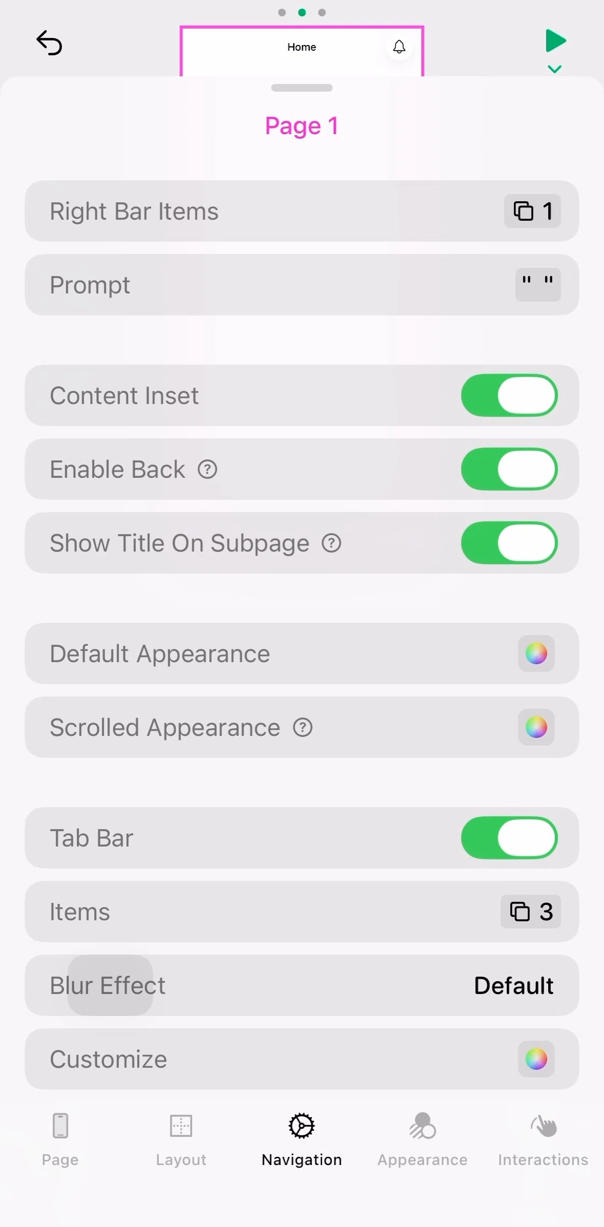 Play Screen screen in the Changing tab bar items flow
