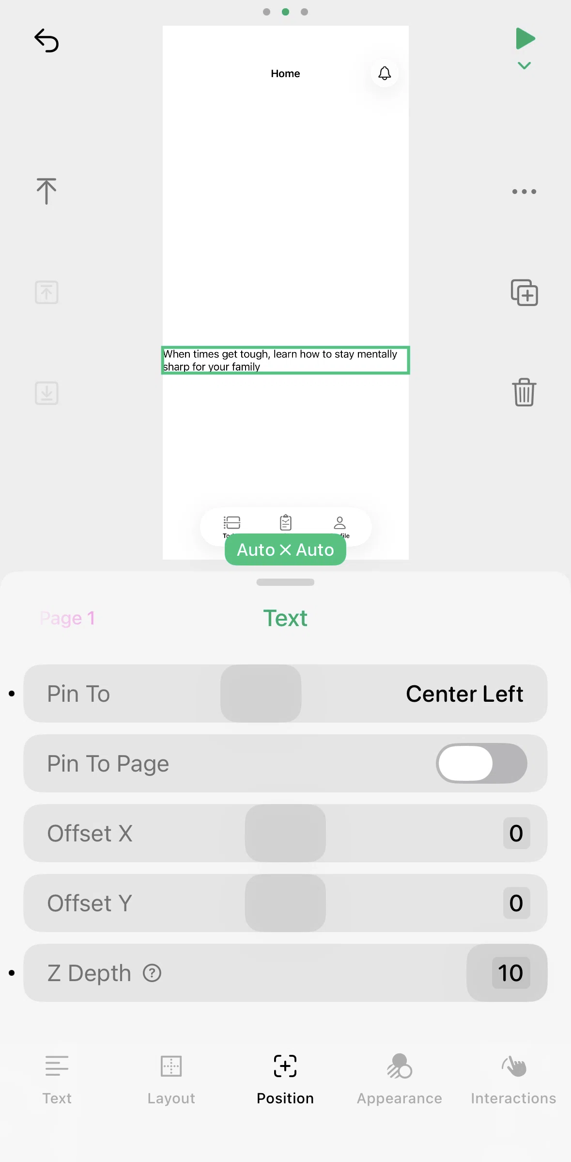 Play Screen screen in the Changing text placeholder flow