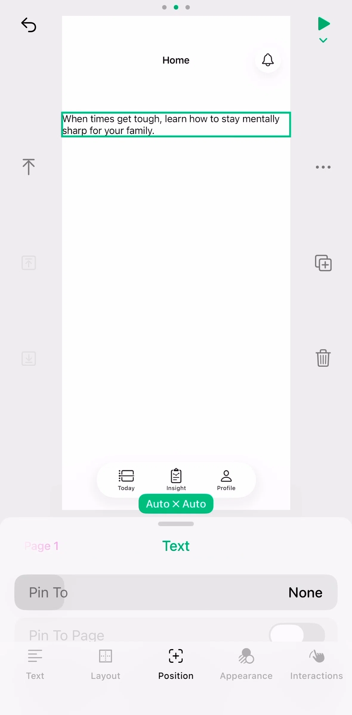 Play Screen screen in the Changing text position flow