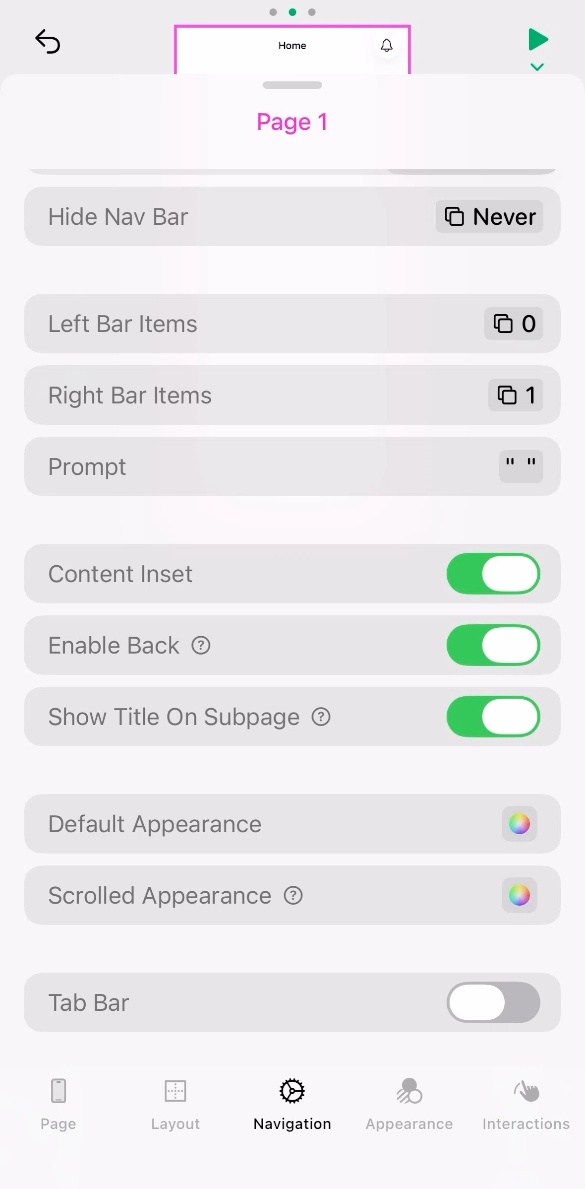 Play Screen screen in the Turning on tab bar flow