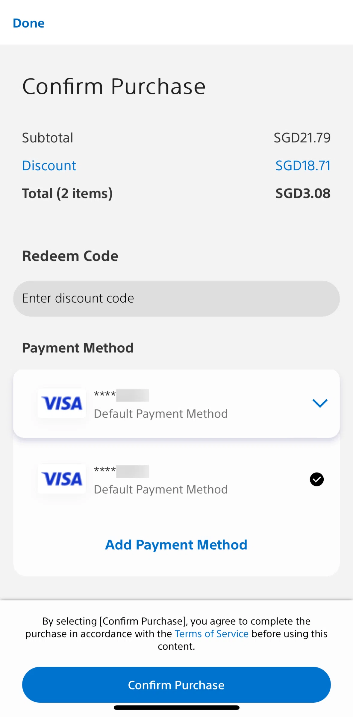 PlayStation App Screen screen in the Adding a payment method flow