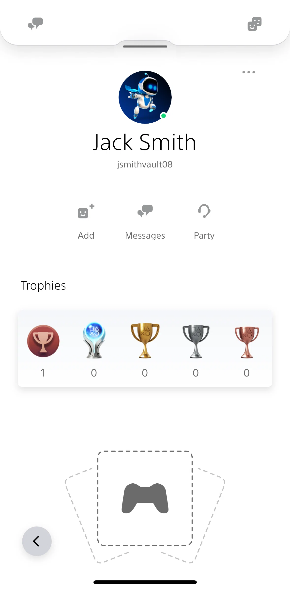 PlayStation App Screen screen in the Adding a player as friend flow
