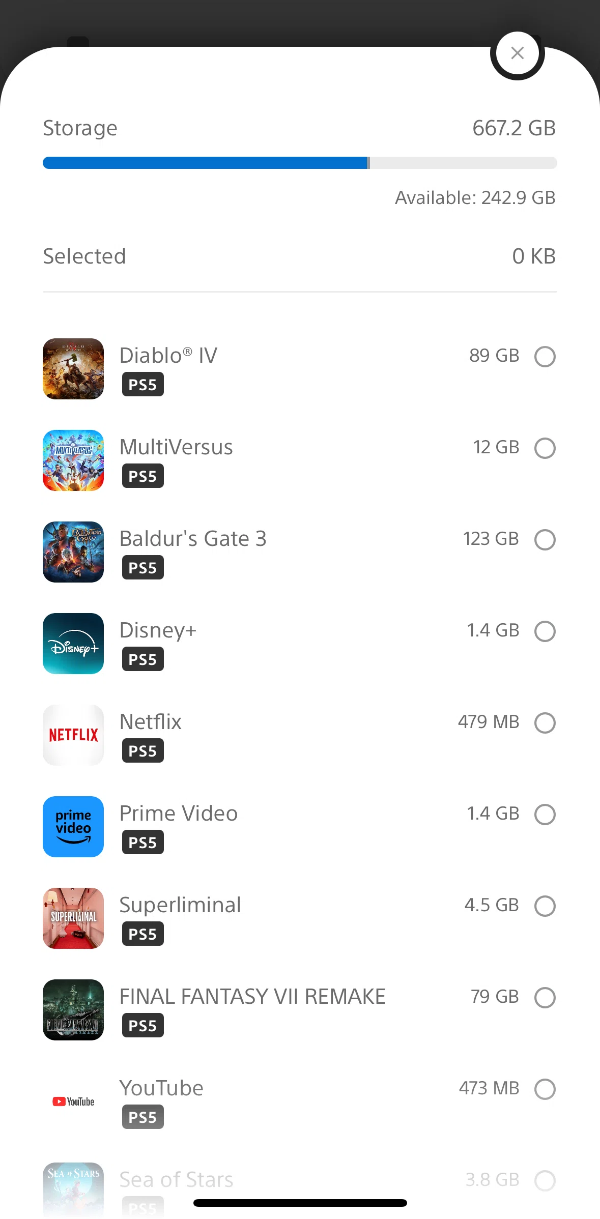 PlayStation App Screen screen in the Deleting a game flow