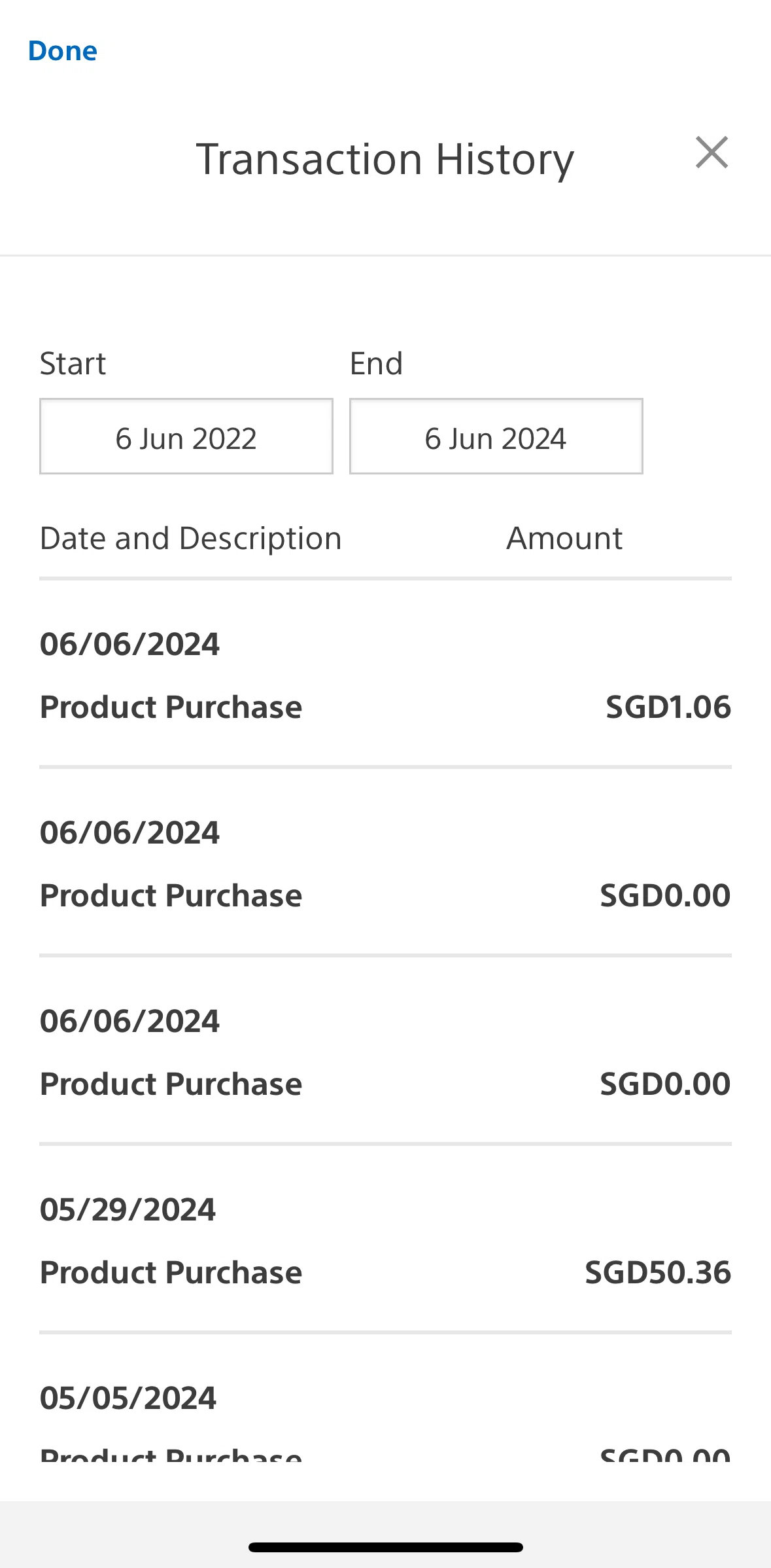 PlayStation App Screen screen in the Filtering transaction date flow