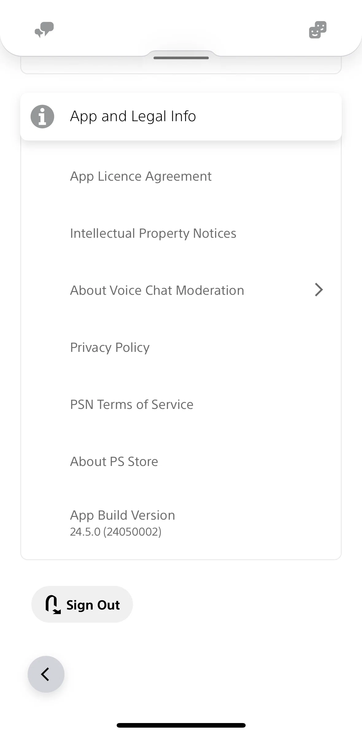 PlayStation App Screen screen in the Intellectual property notice flow