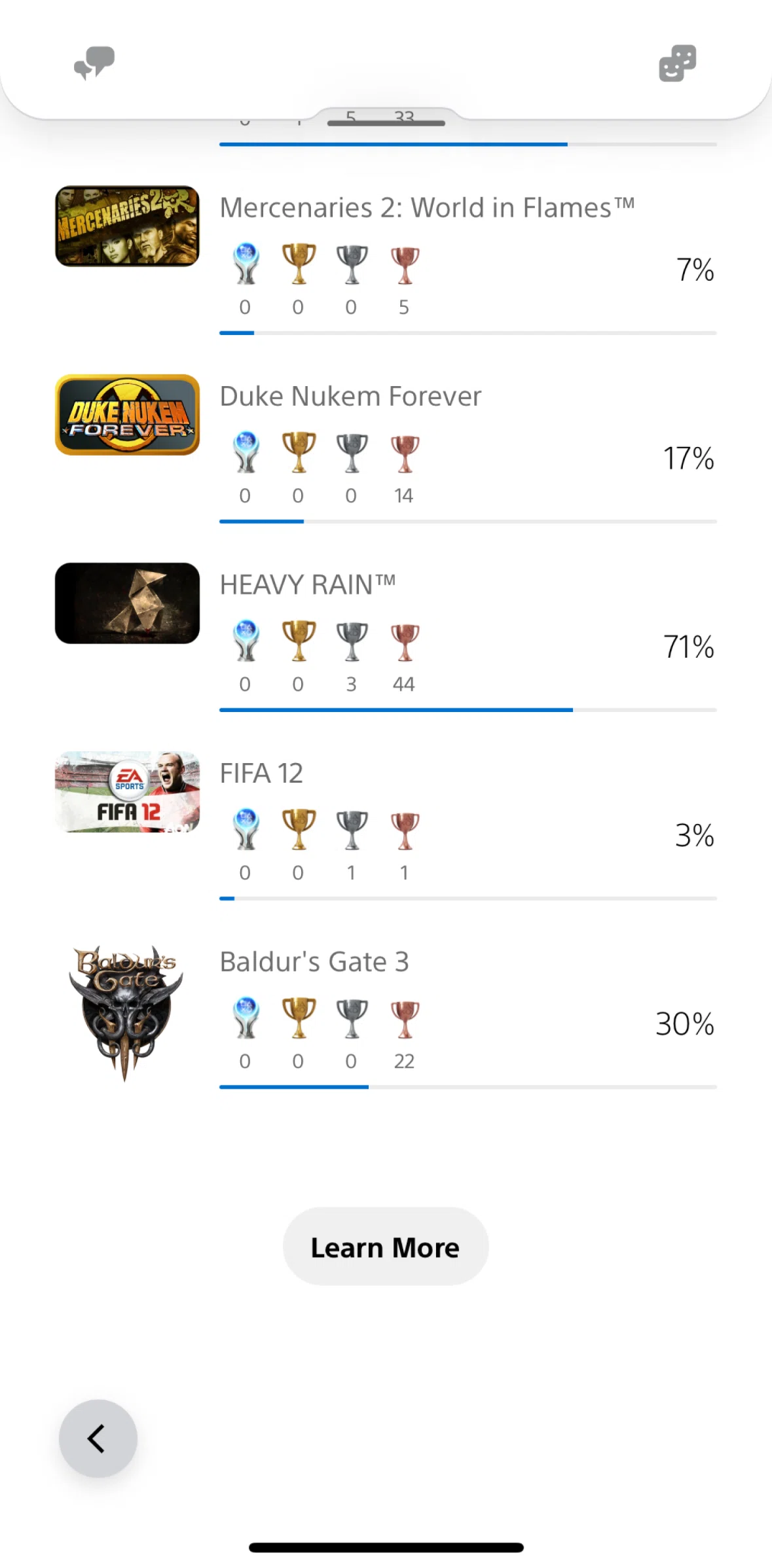 PlayStation App Screen screen in the Learn more about trophies flow
