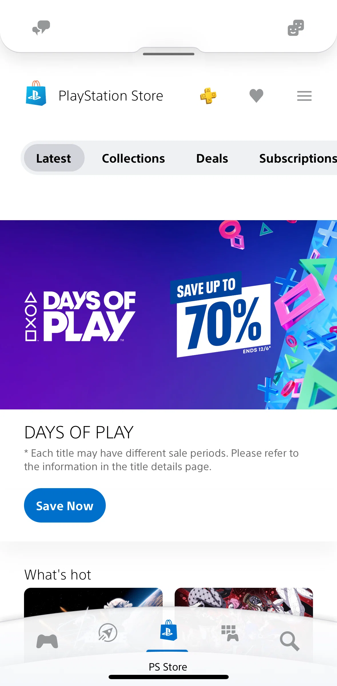 PlayStation App Screen screen in the Menu bar flow