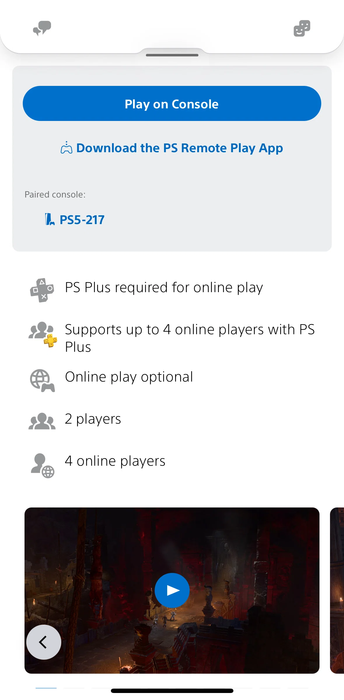 PlayStation App Screen screen in the Paired console flow