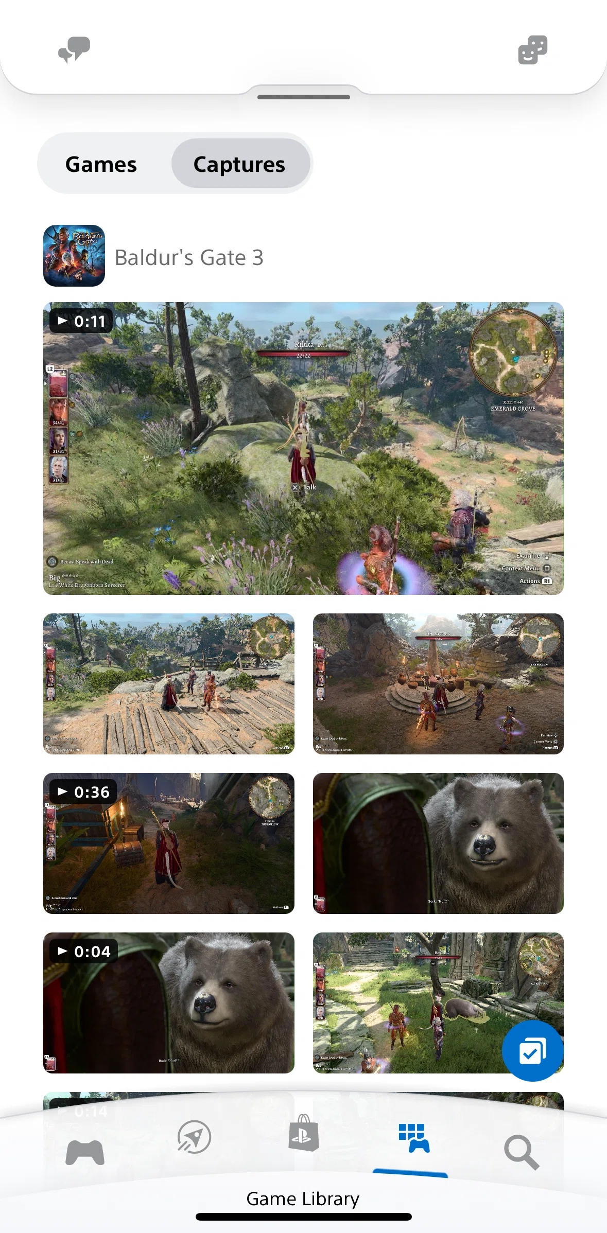 PlayStation App Screen screen in the Selecting captures flow