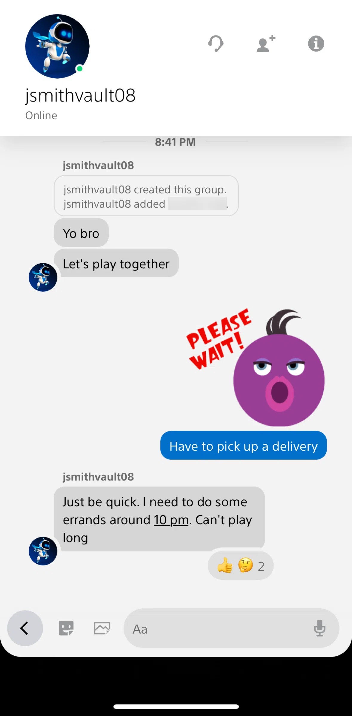 PlayStation App Screen screen in the Sending a message flow