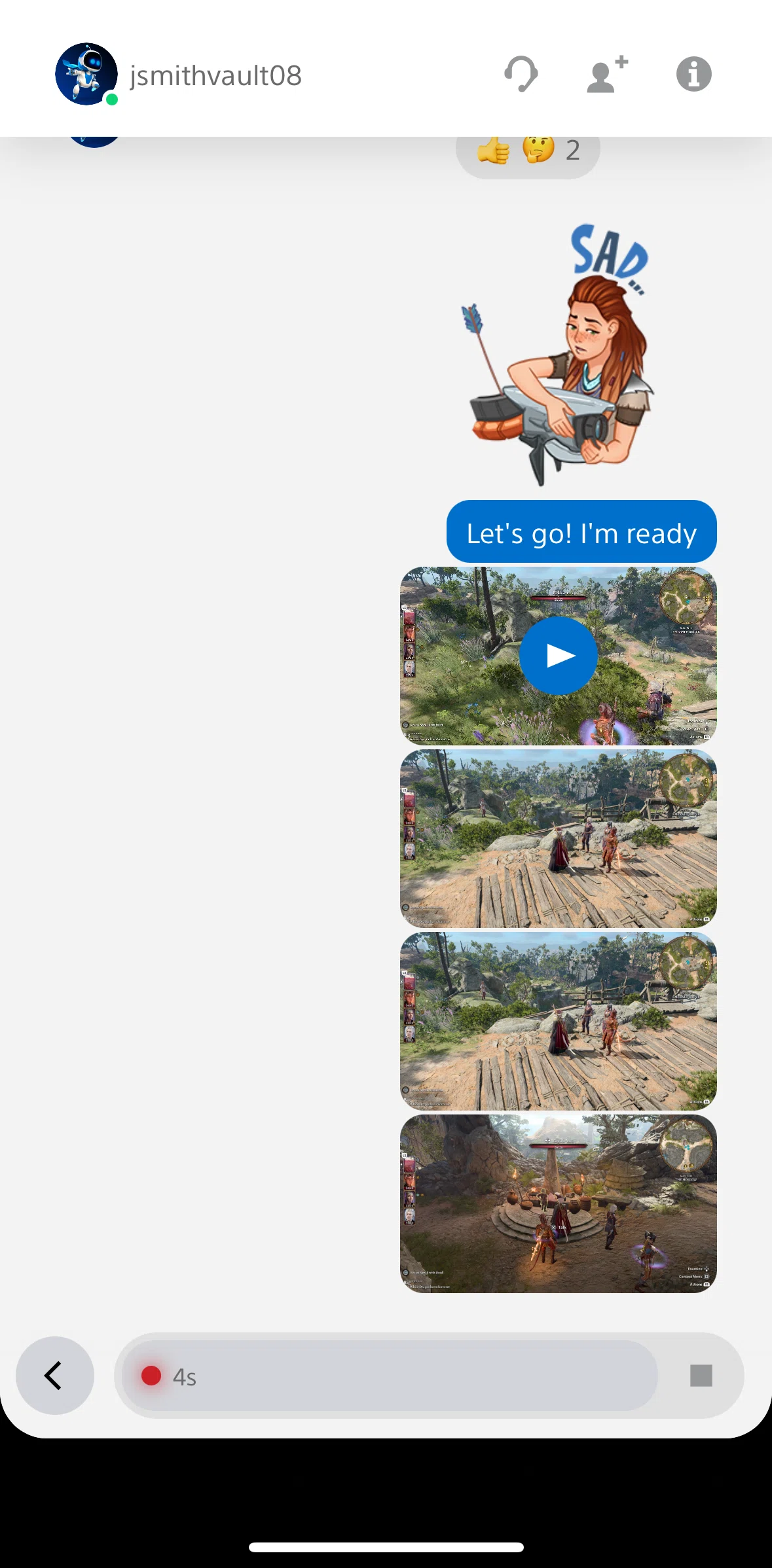 PlayStation App Screen screen in the Sending a voice note flow
